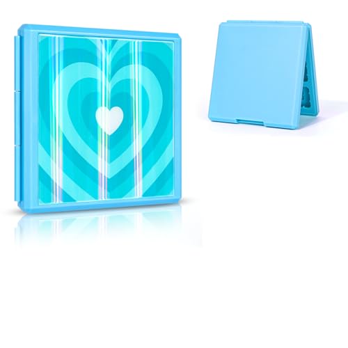 DLseego Game Card Case for Switch,Multi-Coloured Heart Cover Game Holder,Switch Case Cards Storage Box with 12 Gaming Cards and 12 Micro SD Card Slots-Light Blue Heart