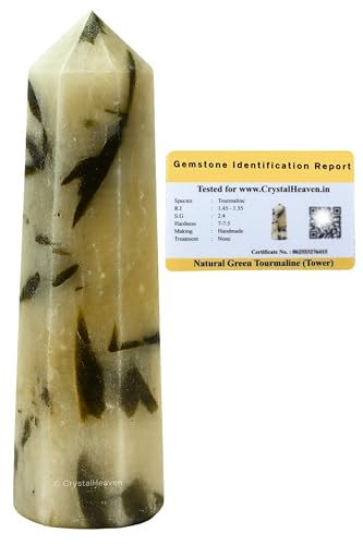 Image of Crystal Heaven Certified Green Tourmaline In Quartz Tower Obelisk Point For Chakra, Healing And Balancing - Aaa Grade Original Certified Gemstone Agate For Reiki Meditation Yoga Spiritual (2-3 Inches)
