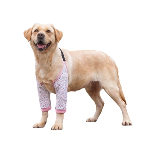 Image of HDKUW Dog Elbow Protector for Calluses, Recovery Suit for Front Legs, Cone Collar Alternative to Stop Licking Wounds, Cover Sleeve for Small Medium Large Dogs - Floral L