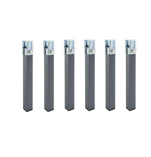 Homey - Juego de 6 Patas cuadradas con Abrazadera para Somier de 30 x 30 mm, Altura 27cm, Gris