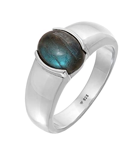 Chevalière pour homme Kuzzoi en argent 925 massif et labradorite ovale 10 mm
