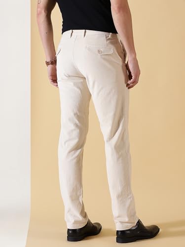 Image of Thomas Scott Men Smart Slim Fit Easy Wash Corduroy Chino Pants (Cream, 32)