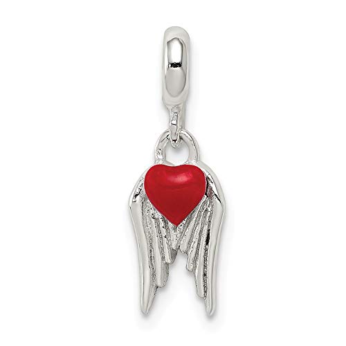 925 Sterling Silver Enamel Polished Red Enamled Love Heart With Angel Wings Enhancer Charm Pendant Necklace Jewelry Gifts for Women