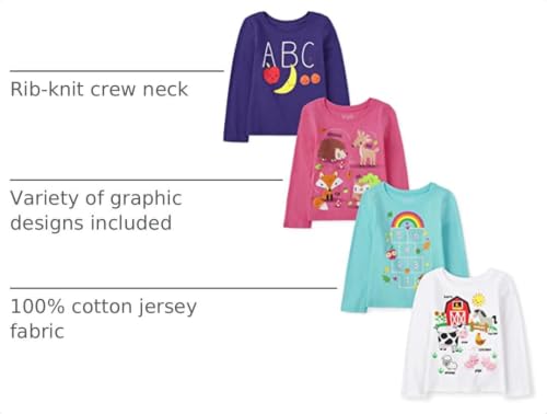 The Children's Place Baby-Girls and Toddler School Days Long Sleeve Graphic T-Shirts,Multipacks Fun Education 4-Pack 4T - image 4