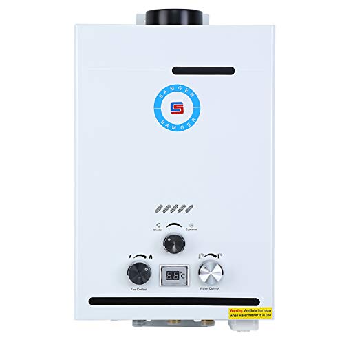 Samger Gas Natural 8L Calentador de Agua Pantalla Digital 1.5 GPM NG Caldera de Agua instant�nea Quemador de Agua Caliente de Gas Natural de Acero Inoxidable