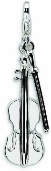 Amore LaVita Sterling Silver 2-D Enameled Violin and Bow Lobster Clasp Bracelet Charm