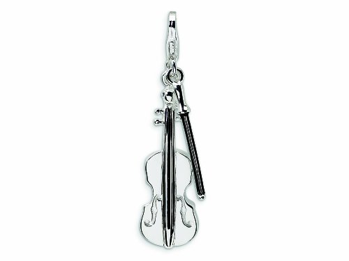 Amore Lavita Sterling Silver 2-D Enameled Violin And Bow Lobster Clasp Bracelet Charm #TOP3