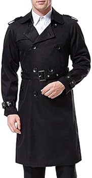 AOWOFS Trenchcoat met dubbele rij knopen voor heren, met riem, revers, lange mantel, zakelijke jas, lente, overgangsjas, Kaki, M