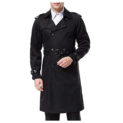 AOWOFS Manteau Homme Longue Trench Coat Hiver avec Ceinture Double Boutonnage Pardessus Col Revers Outwear Parka (Noir L)