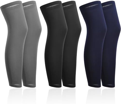 Skylety 3 Pairs Compression Leg Sleeves Full Length Sleeves for Mens Basketball Cycling (Black,Dark Grey,Navy Blue,XL)