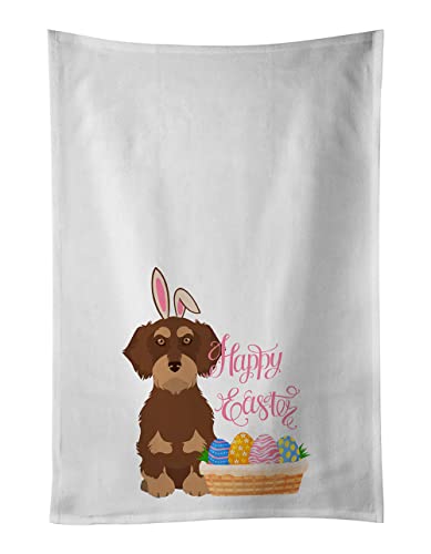 Caroline's Treasures WDK5016WTKT Wirehair Red and Tan Dachshund Easter White Kitchen Towel Set of 2 Dish Towels Decorative Bathroom Hand Towel for Hand, Face, Hair, Yoga, Tea, Dishcloth, 19 X 25, WHI