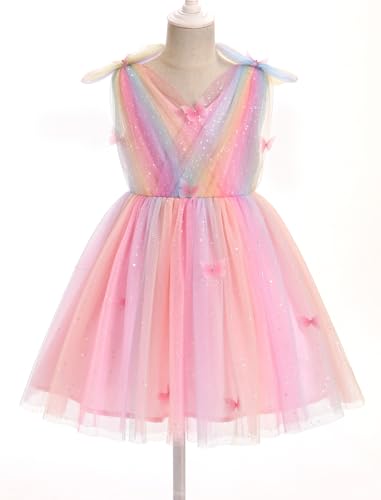 Image of IMEKIS Toddler Kids Girls Butterfly Dress Sparkle Sequins Tulle Wedding Formal Birthday Dresses 2-10T