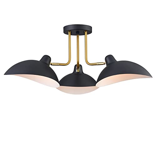 YUBOLE Ceiling Light Semi-Flush Mount, 3-Light Matte Black Multi-Directional Spot