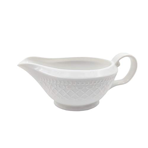 Arabesque Embossed Gravy Boat, Fine White Porcelain Steak Sauce Pot, Easy-To-Pour Creamer Pitcher. 5 Oz #TOP28