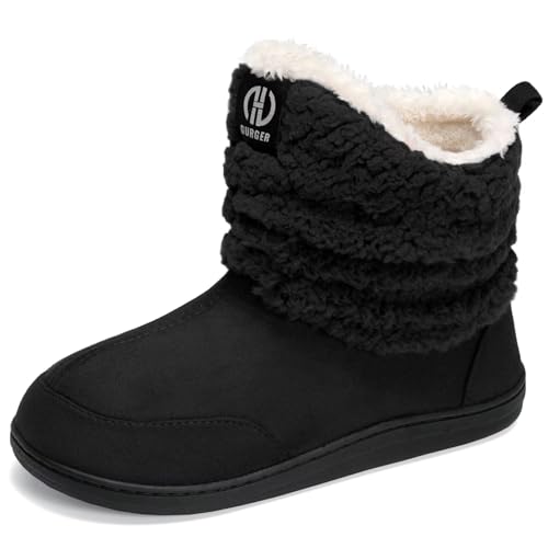 JEBUKTXE Chausson Homme Femme Hiver Chaud Montant Chaussons Bottes Doublure en Fourrure Bottines Confortable Maison Chaussons Bottillons Pantoufles Noir Taille 42 43