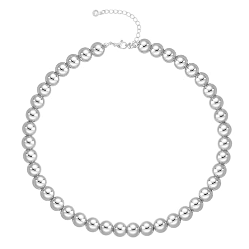 Silver Beaded Necklaces for Women,Silver Plated Dainty Choker Necklace,Lightweight Hollow Ball Bead Chain Necklace Adjustable length Chunky Silver Necklaces for Women Trendy, Christmas Birthday Gift