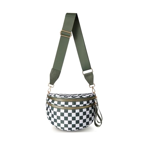 Spacious Checkered Crossbody Bag, Solid Adjust Waterproof Bum Bag Handbags Wallets for Women Travel and Everyday