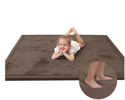 Image of Huloo Sleep Baby Play Mat for Floor,1.3 inch Thick Elasti-Foam 50x50 Playpen Mat for Toddlers Infant Kids,Water-Repellent Soft Coral Velvet Tummy Time Mat,Non Slip Crawling Mat,Tatami Mat(Dark Brown)