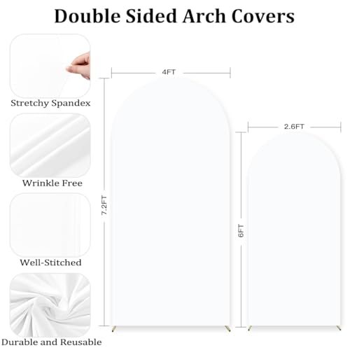 Image of MLMC Arch Backdrop Cover Set of 2 6+7.2FT White Fitted Spandex Backdrop Stand Cover Stretchy Round Top Chiara Arch Cover for Baby Shower Birthday Party Wedding Ceremony Photography Background Decor