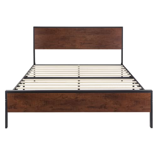 Sha Cerlin Queen Bed Frame With Headboard, Heavy Duty Platform Bed With Under-Bed Storage, Solid Wood Slats & Metal Construction, No Box Spring Needed, Easy Assembly, Saddle Brown #TOP7