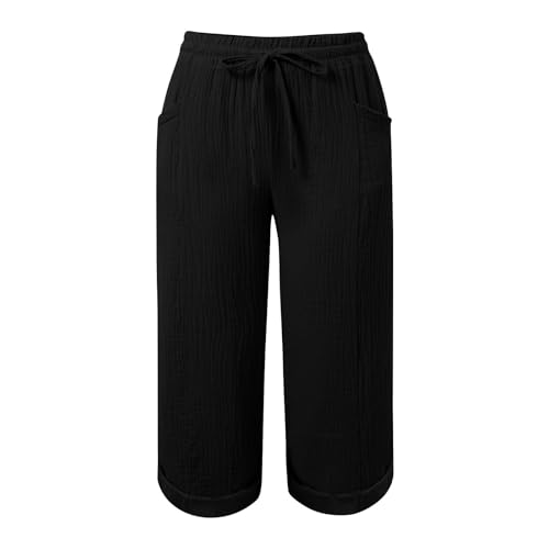 Womens Capri Pants Drawstring Elastic Waist Causal Crop Pant Summer Spring Cropped Trouser Beach Vacation Clothes4