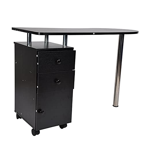 CHENQIAN Nageltisch Mobiler Maniküretisch aus Holz mit 1 Tür 2 Schubladen Rollen für Schönheitssalon, 42,5 x 15,7 x 29,5…