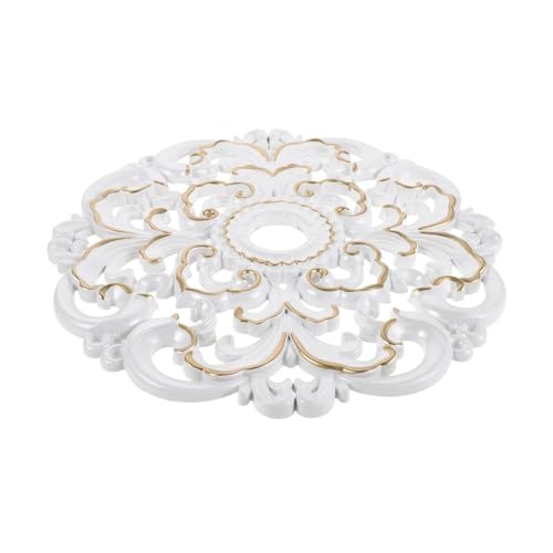 Gatuida Medallón Decorativo de Techo Redondo Vintage en Ps, Color Perlado Detalles Dorados, Placa para Lámpara de Araña y Ventilador de Techo, Adecuado para Decoración de Sala y Dormitorio