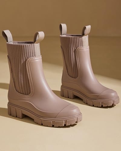 Godoboo Gummistiefel Damen Wasserdicht Boots Anti-Rutsch Atmungsaktiv Boots Leicht Mode Regenstiefel Stiefeletten Gartenschuhe Gummistiefeletten mit Komfort Einlegesohle Outdoor Elegant