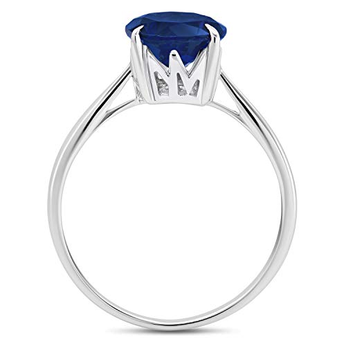 Sapphire Ring For Women 925 Sterling Silver Round Cut 4-Prong Setting 8 Mm Sapphire Solitaire Stone Engagement Ring Gemstone Ring September Birthstone Ring For Women Size 7 Sapphire Jewelry Birthstone Jewelry #TOP2
