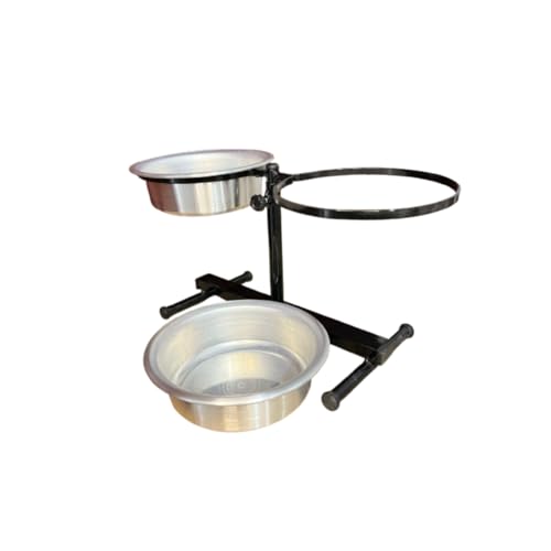 Comedouro Bebedouro de Alumínio Polido Duplo Regulável Preto Grande 2.000ml Ajustável Elevado Altura