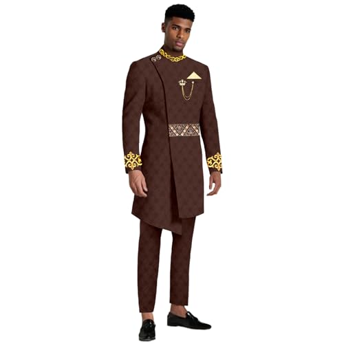 African Clothing for Men Embroidery Designed Jacket Pants Set African Wedding Outfits Evening Dress