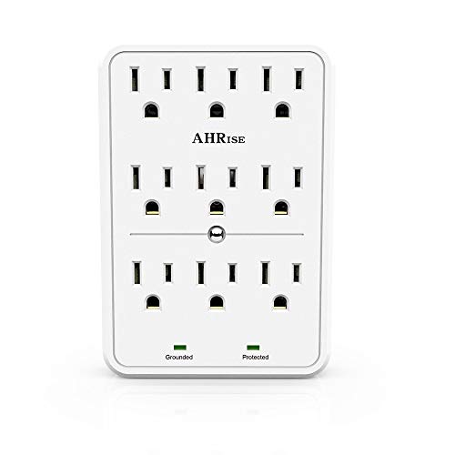 Surge Protector, AHRISE 9-Outlet Extender Wall Plug, 3 Prong Outlets, Power Adapter Splitter with 2100 Joules, Easy Install, White