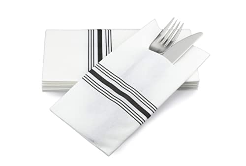 Simulinen Dinner Napkins Disposable, Linen-Feel, Cloth-Like, Discreet Pocket For Flatware, Black Bistro - Absorbent & Durable, For Wedding, Rehearsal Dinner, Parties, Large 17"X17" - Box Of 75 #TOP1