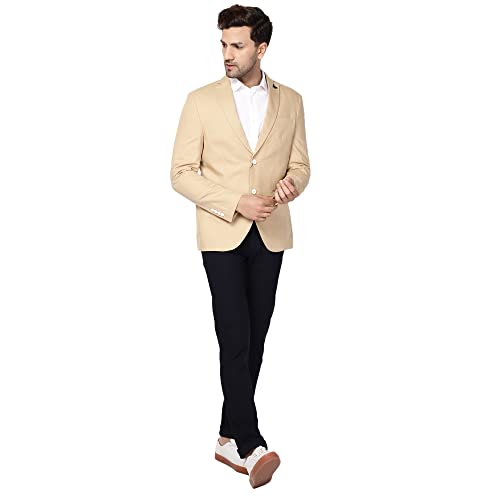 Image of Blackberrys Men's Textured Beige Slim-Fit Trousers |Office Wear & Casual Wear