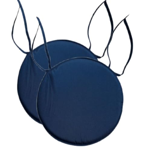 INSAFIANS Waterproof Round Garden Chair Seat Cushions – 35cm Bistro Dining Chair Pads with Ties Indoor/Outdoor Multipacks (NVY PK 2)