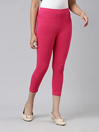 Image of GO COLORS Girls Solid Mid Rise Slim Fit Cropped Leggings