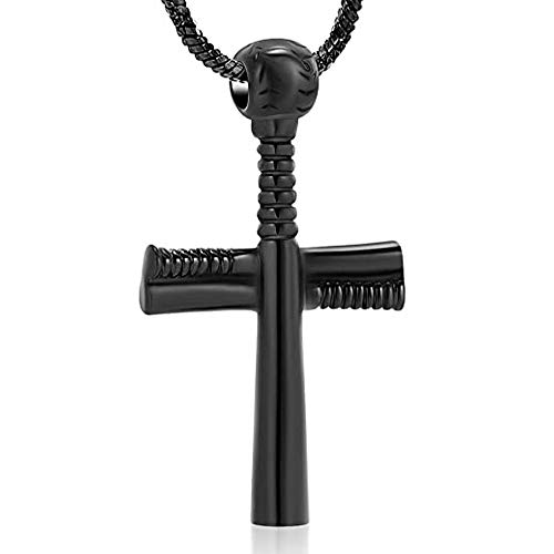 Imrsanl Baseball Bat Cross Cremation Jewelry for Ashes Stainless Steel Cross Urn Necklace Keepsake Pendants for Ashes
