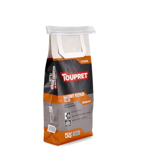 Toupret Masonry Repair Filler - Weather-Resistant Powder Filler for Exterior & Damp Masonry - No Shrink Shapeable Deep Fills - Paint-Ready in 4872hours - Cement-Based Repair Powder - 5kg