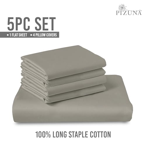 Image of Pizuna 100% Cotton Bedsheet Super King Size Silver, 600 Thread Count Long Staple Combed Cotton Flat Bedsheets 108x108 Inches with 4 Pillow Covers, Bed Sheet for Super King Size Bed