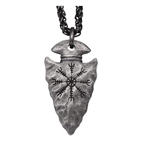 HAQUIL Helm of Awe Necklace, Viking Spearhead Odin Gungnir Aegishjalmr Protection Talisman Pendant, Wheat Chain, Viking Jewelry Men Cover