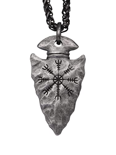 HAQUIL Viking Necklace for Men, Viking Helm of Awe Arrowhead Protection Talisman Pendant Necklace, Wheat Chain, Viking Jewelry Gift
