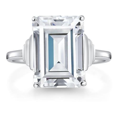 Gem Stone King 13.11 Cttw Cubic Zirconia CZ Simulated Diamond Engagement Ring For Women In 925 Sterling Silver | Emerald Cut 14X10MM | Available in Size 5,6,7,8,93