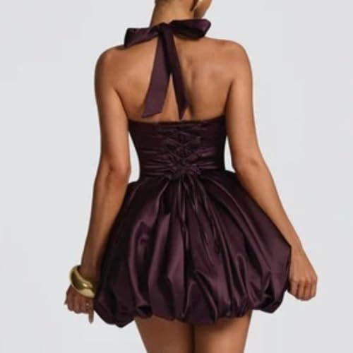 Image of Women's Y2K Sexy Halter Corset Mini Dress Backless Corset Bubble Ruched Waist Club Party Dresses