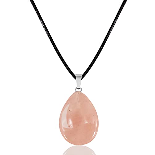Cotigo - Collar Mujer con Colgante Piedra Natural - Forma Gotita con Hilo Encerado - Colgante Cuarzo Rosa
