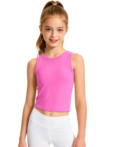 Image of JOCMIC Girls Athletic Tank Tops, Ribbed High Neck Sleeveless Cropped Top | Stretchy Ribbed Fabric, Modest High Neck Cut, Well-Made and Wash Resistant, Suitable for Dance, Gym and Daily