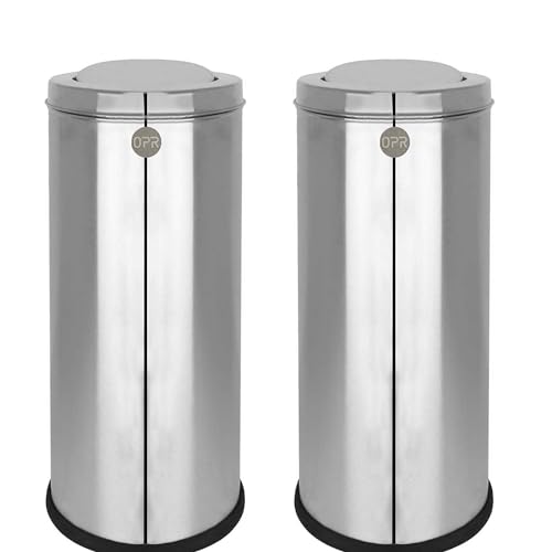 Image of OPR Stainless Steel Swing Dust Bin With Lid | Garbage Bin For Washroom, Home, Kitchen, Bathroom And Offices Big Size (Pack of 2) (12 X 28 In. - 60 Liter)