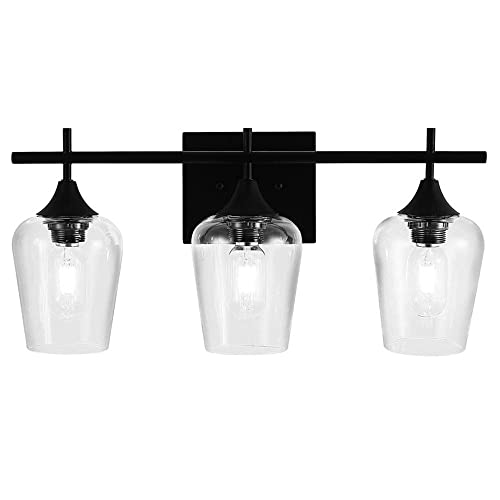 Lampe de vanité pour meuble de salle de bain avec applique murale vintage à 3 verres transparents
