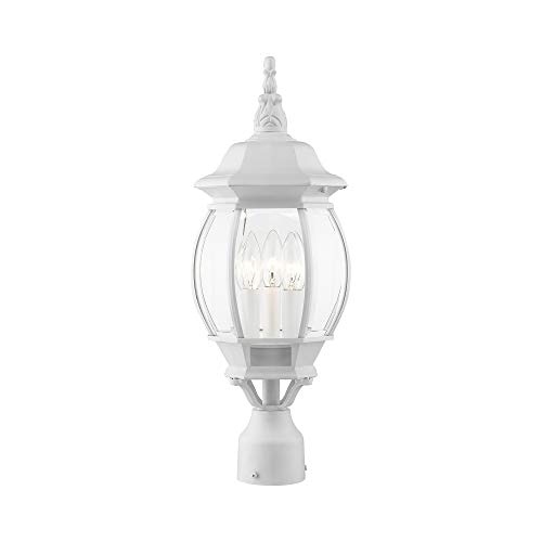 Livex Lighting 7526-13 Outdoor Post Top Light With Clear Beveled Glass Shades, White #TOP3