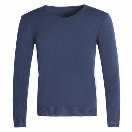 Mens Solid Color V Neck Sweater Fall Casual Warm Knitted Pullover Soft Comfort Elastic Knitted Tops