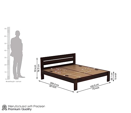 Image of Solid Sheesham Wood King Size Double Bed Without Storage Without Mattress for Bedroom, Living Room, Hotel, Guest Room - Walnut Finish